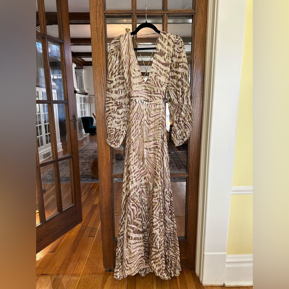 Nasty Gal Brown, Metallic Gold, and Soft Pink Long Sleeve Dress